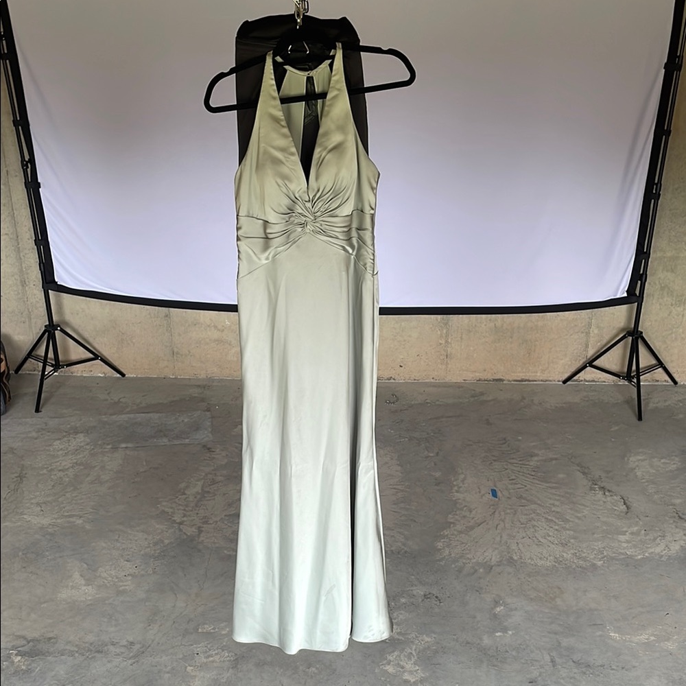 Elegant Halter Evening Gown - Sage Green — ***See caption for specific size***